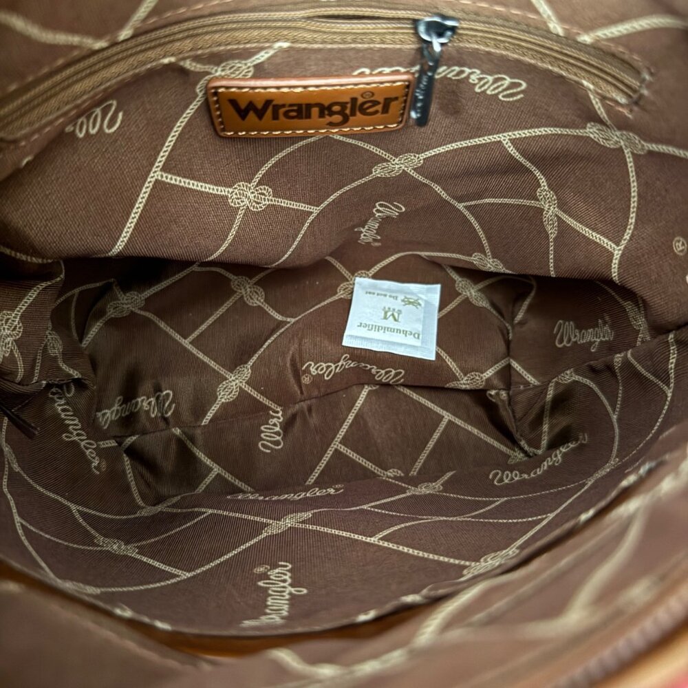 Wrangler Red Aztec Print Canvas & Faux Leather Crossbody Bag NWOT - Picture 7 of 7